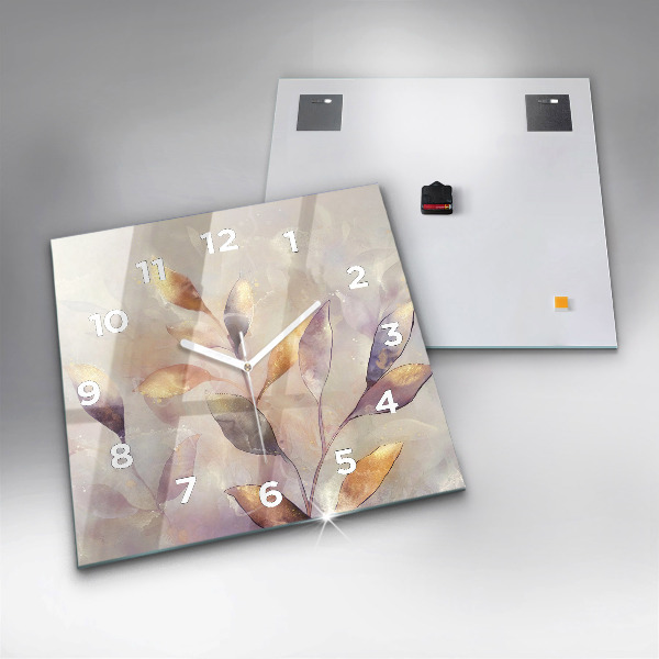 Ceas pătrat de perete din sticlă Frunze boho abstracte