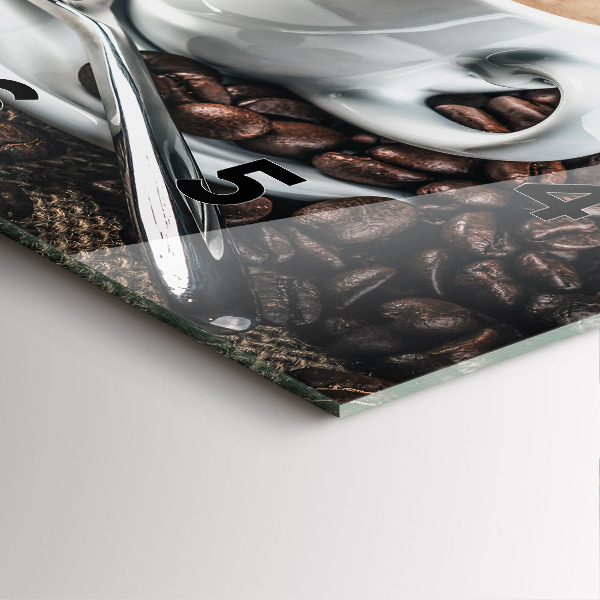 Ceas pătrat de perete din sticlă ceașcă și boabe de cafea