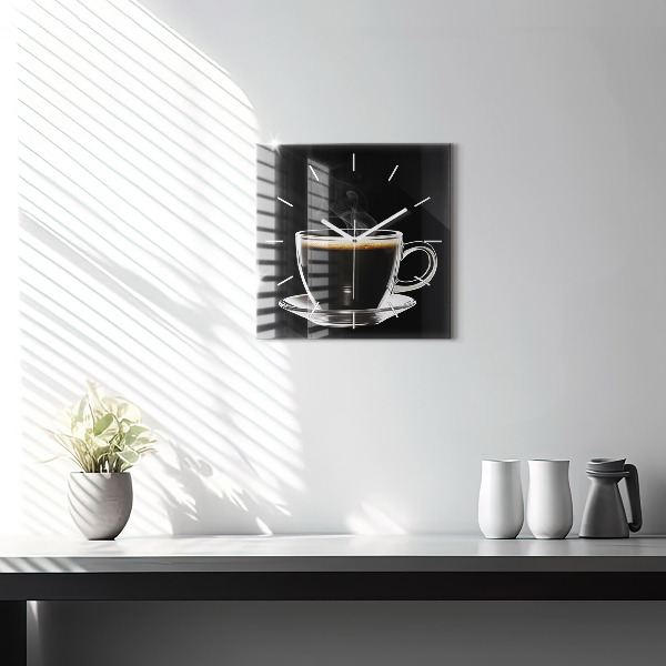 Ceas pătrat de perete din sticlă Cafea neagră