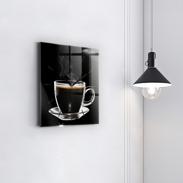 Ceas pătrat de perete din sticlă Cafea neagră