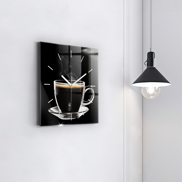 Ceas pătrat de perete din sticlă Cafea neagră