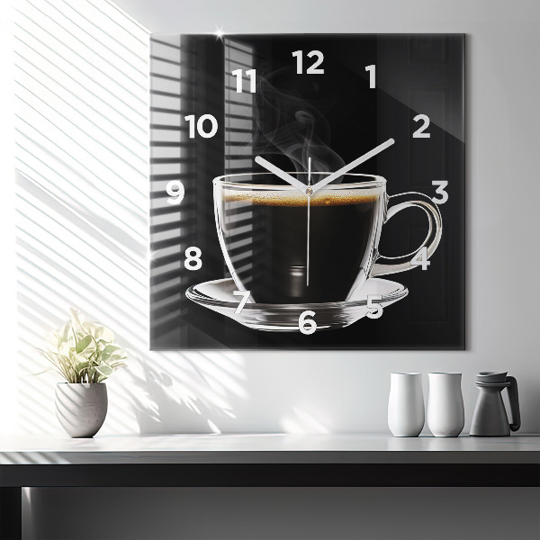 Ceas pătrat de perete din sticlă Cafea neagră