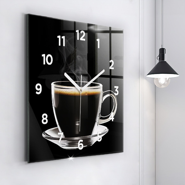 Ceas pătrat de perete din sticlă Cafea neagră