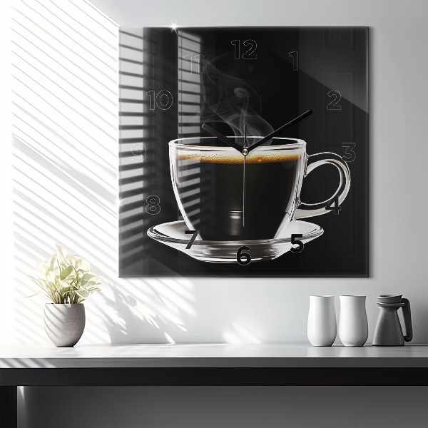 Ceas pătrat de perete din sticlă Cafea neagră