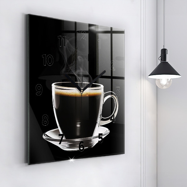 Ceas pătrat de perete din sticlă Cafea neagră