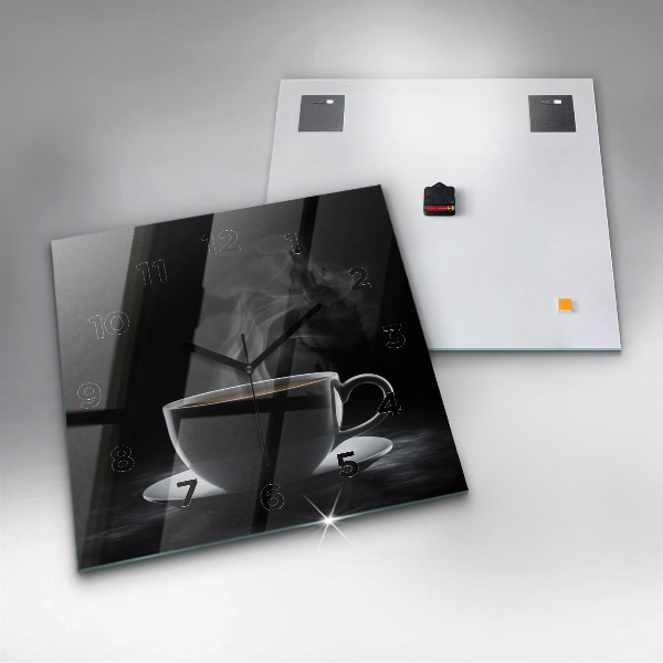 Ceas pătrat de perete din sticlă O ceașcă de cafea neagră