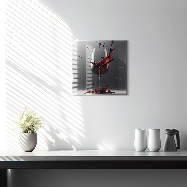Ceas pătrat de perete din sticlă Un pahar de vin roșu