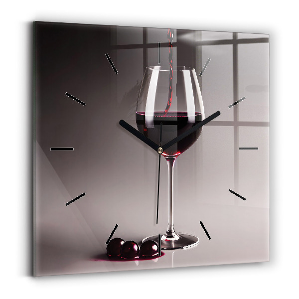 Ceas pătrat de perete din sticlă Un pahar de vin roșu