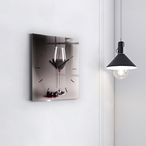 Ceas pătrat de perete din sticlă Un pahar de vin roșu