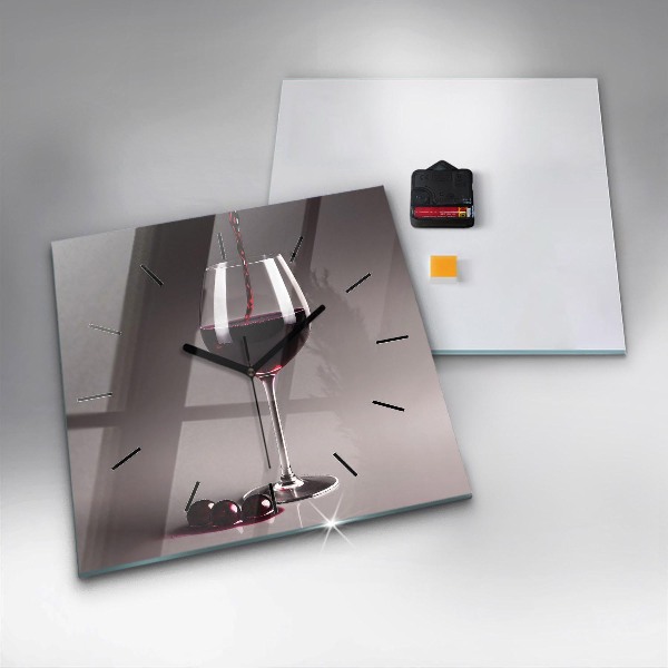 Ceas pătrat de perete din sticlă Un pahar de vin roșu