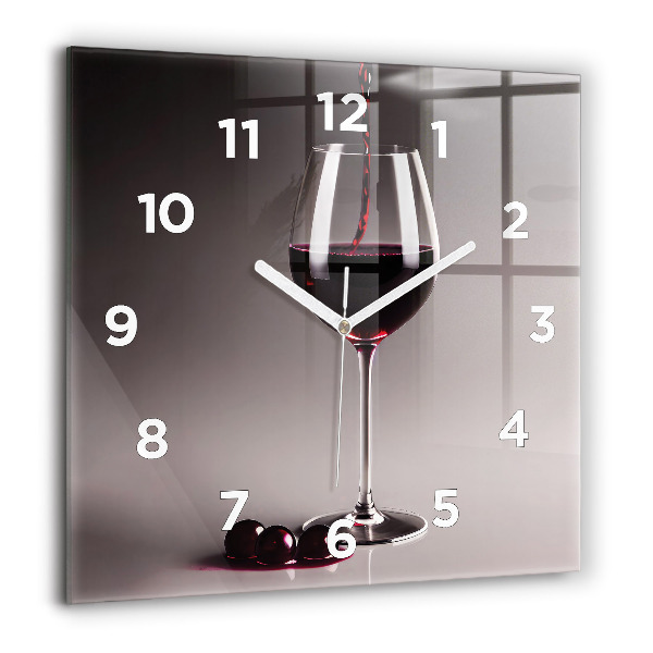 Ceas pătrat de perete din sticlă Un pahar de vin roșu
