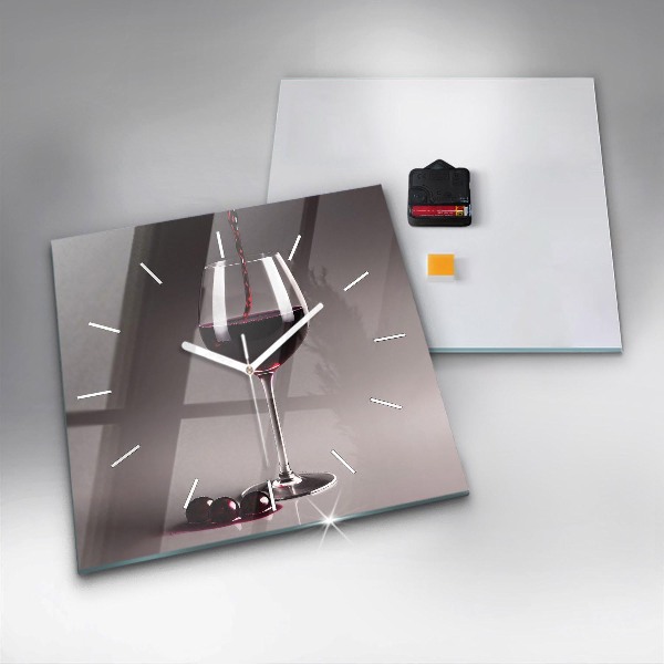 Ceas pătrat de perete din sticlă Un pahar de vin roșu