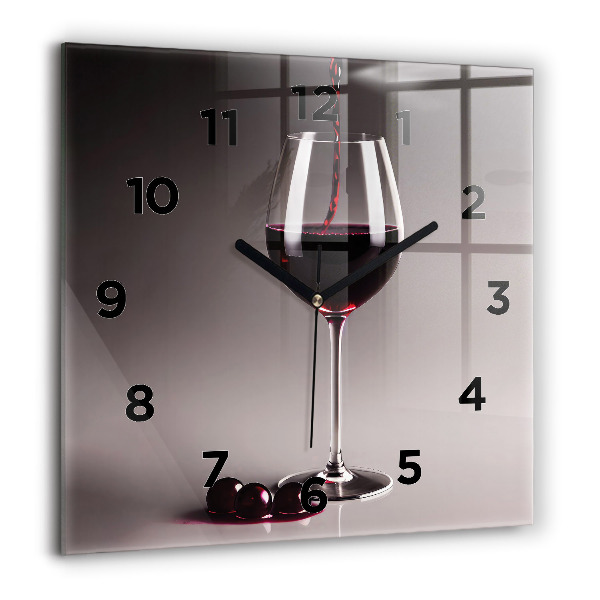 Ceas pătrat de perete din sticlă Un pahar de vin roșu