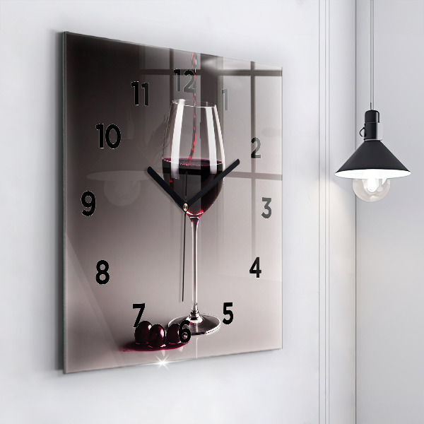Ceas pătrat de perete din sticlă Un pahar de vin roșu