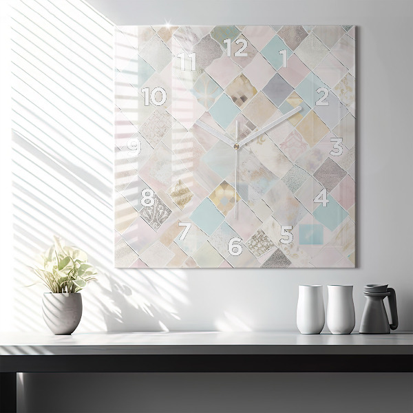 Ceas pătrat de perete din sticlă Placi colorate