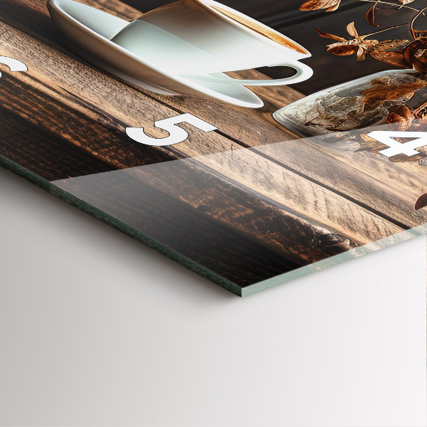 Ceas pătrat de perete din sticlă O cană de cafea