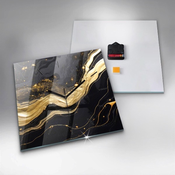 Ceas pătrat de perete din sticlă Marmură aurie