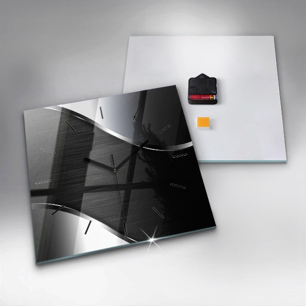 Ceas pătrat de perete din sticlă Linii negre și argintii
