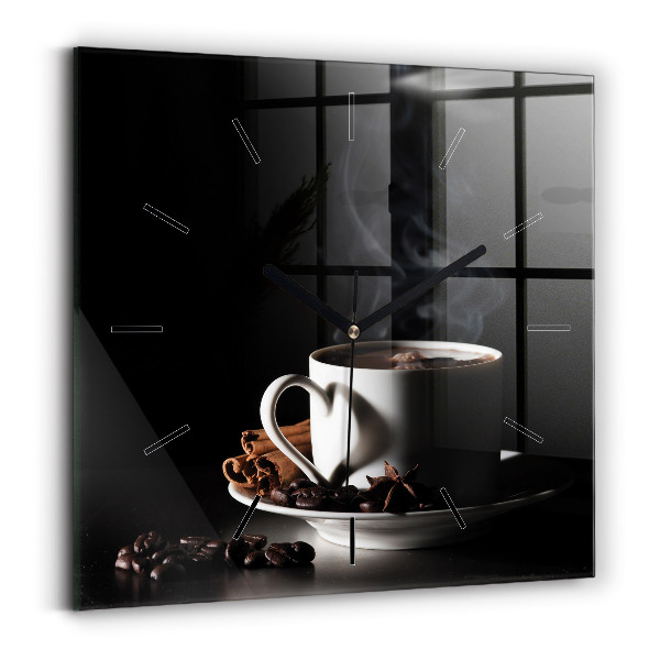 Ceas pătrat de perete din sticlă O ceașcă de cafea