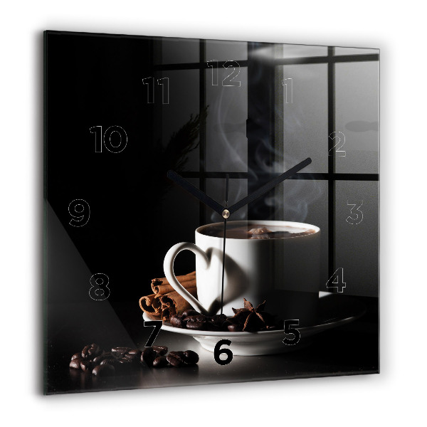 Ceas pătrat de perete din sticlă O ceașcă de cafea