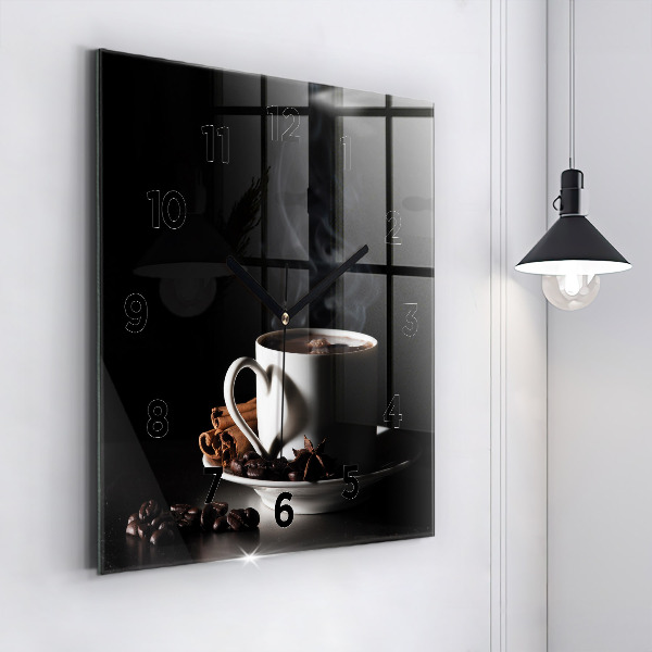 Ceas pătrat de perete din sticlă O ceașcă de cafea