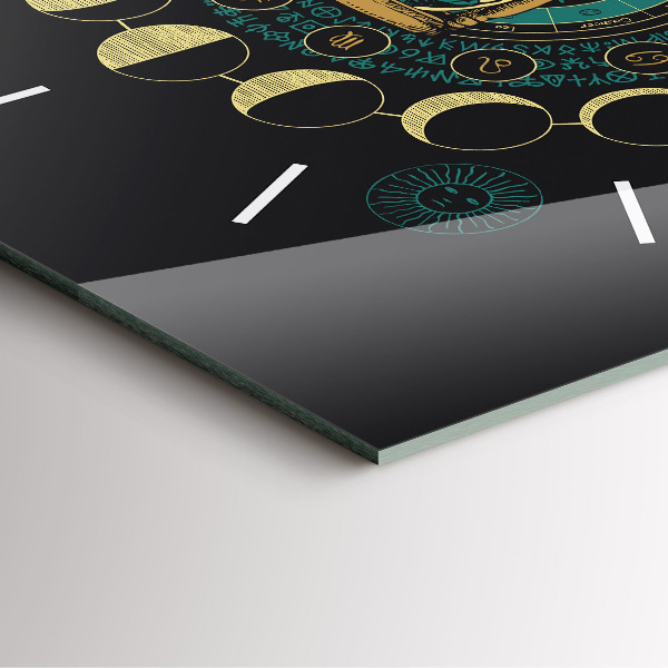 Ceas pătrat de perete din sticlă Fazele lunii și clepsidra