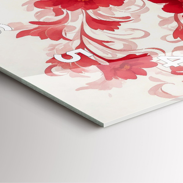 Ceas pătrat de perete din sticlă Flori roșii