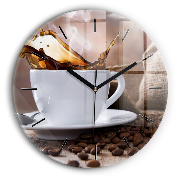 Ceas rotund de perete din sticlă O ceașcă de cafea