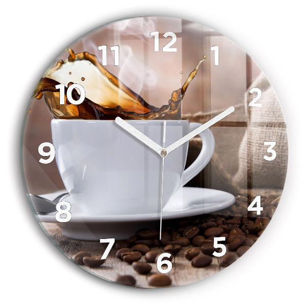 Ceas rotund de perete din sticlă O ceașcă de cafea