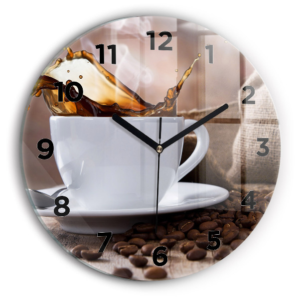 Ceas rotund de perete din sticlă O ceașcă de cafea
