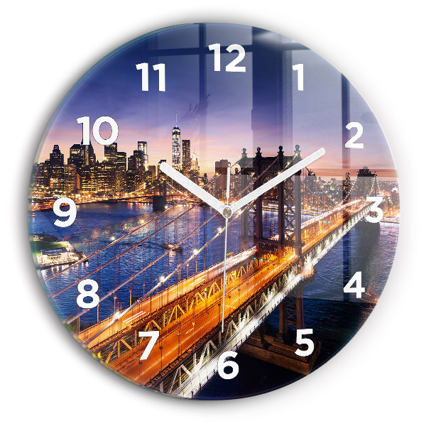 Ceas rotund de perete din sticlă New York și apusul soarelui