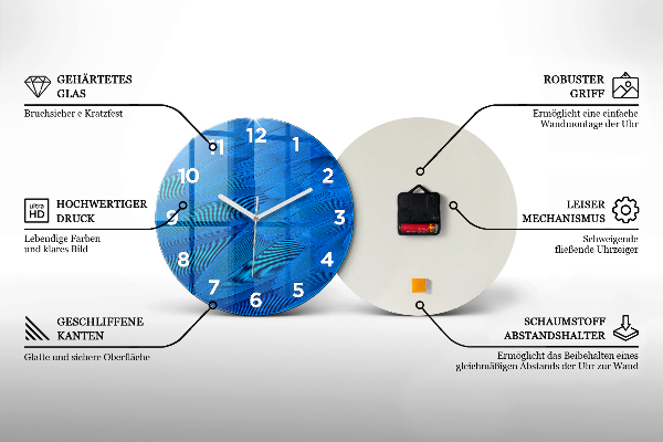 Ceas rotund de perete din sticlă Valuri abstracte