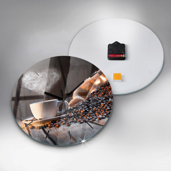 Ceas rotund de perete din sticlă O ceașcă de cafea