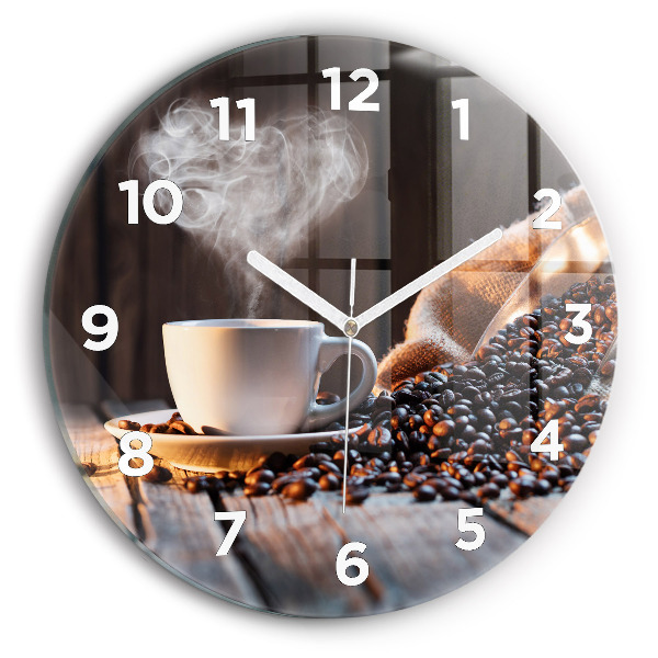 Ceas rotund de perete din sticlă O ceașcă de cafea