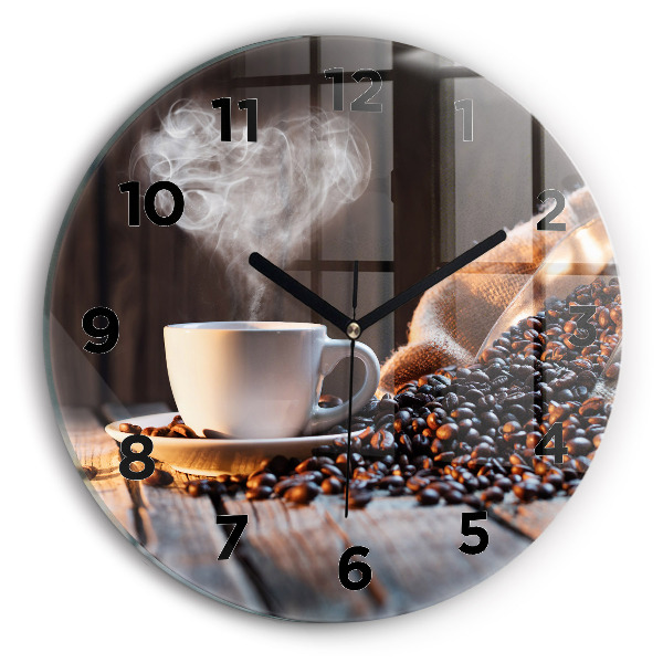 Ceas rotund de perete din sticlă O ceașcă de cafea