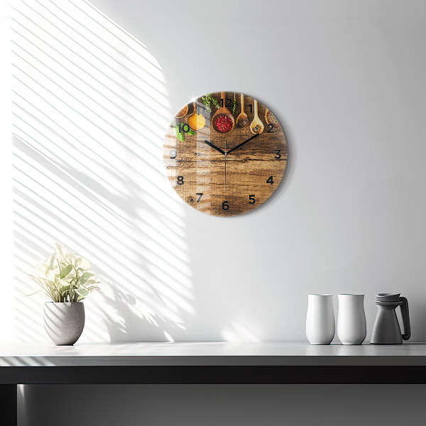 Ceas rotund de perete din sticlă Linguri de condimente