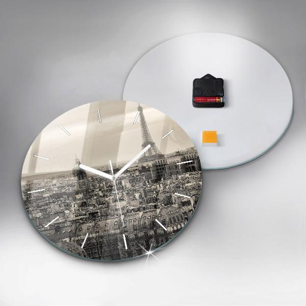 Ceas rotund de perete din sticlă Panorama Parisului
