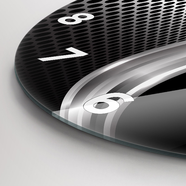 Ceas rotund de perete din sticlă Abstracția metalului negru