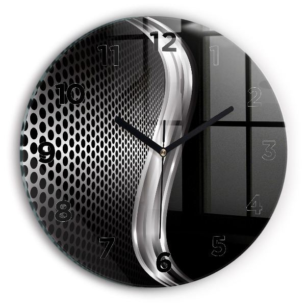 Ceas rotund de perete din sticlă Abstracția metalului negru