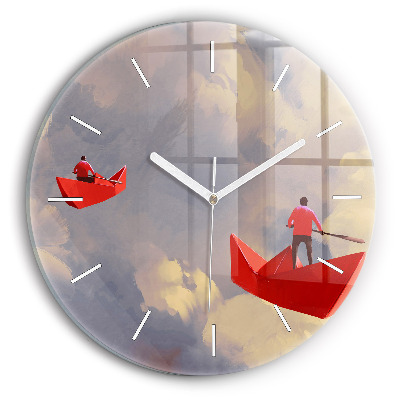 Ceas rotund de perete din sticlă Nave de hârtie