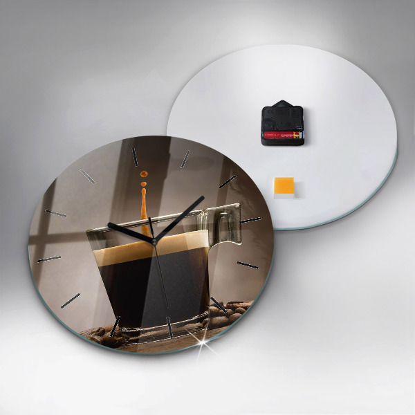 Ceas rotund de perete din sticlă O cană de cafea