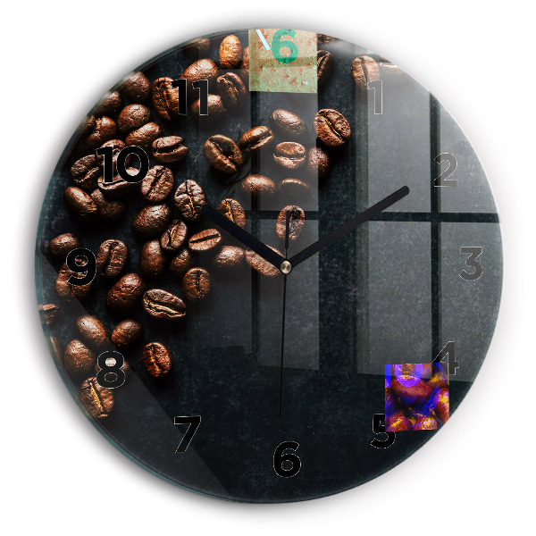 Ceas rotund de perete din sticlă Boabe de cafea