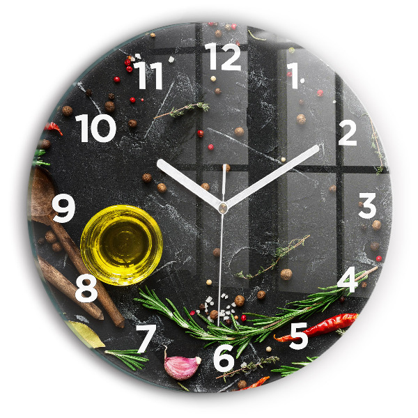 Ceas rotund de perete din sticlă Condimente pe blat
