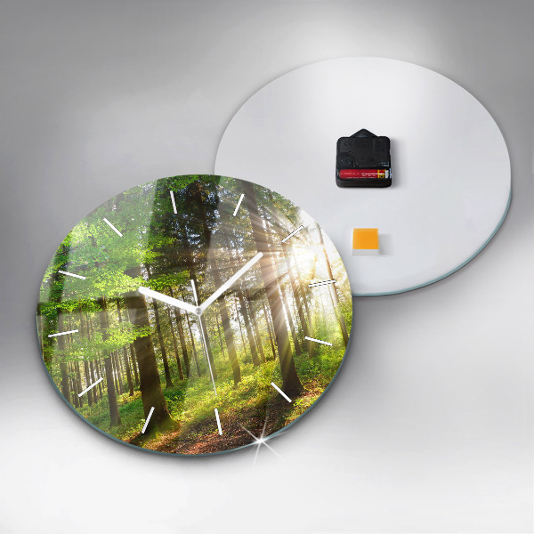 Ceas rotund de perete din sticlă Răsărit de pădure