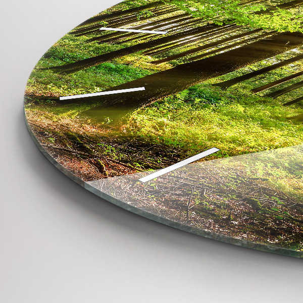 Ceas rotund de perete din sticlă Răsărit de pădure
