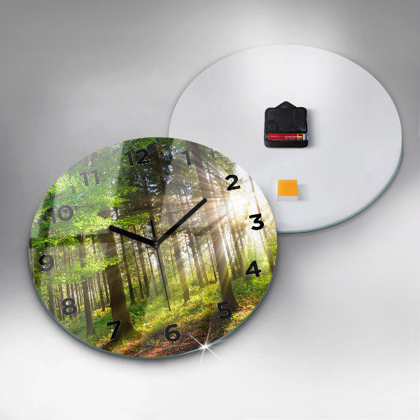Ceas rotund de perete din sticlă Răsărit de pădure