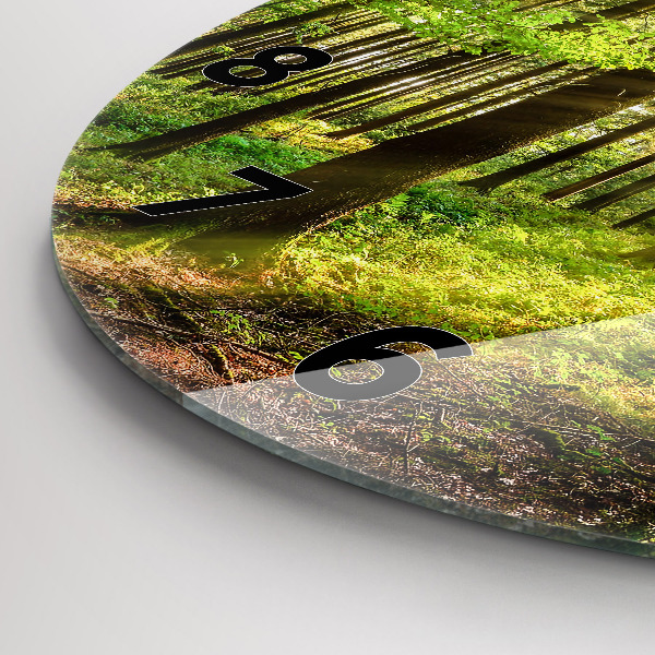 Ceas rotund de perete din sticlă Răsărit de pădure