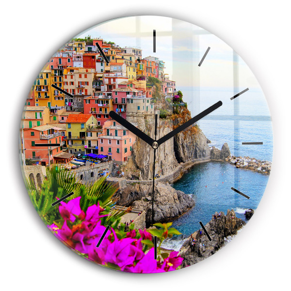 Ceas rotund de perete din sticlă Coasta Cinque Terre