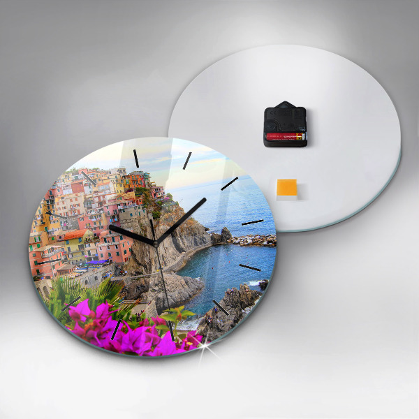 Ceas rotund de perete din sticlă Coasta Cinque Terre