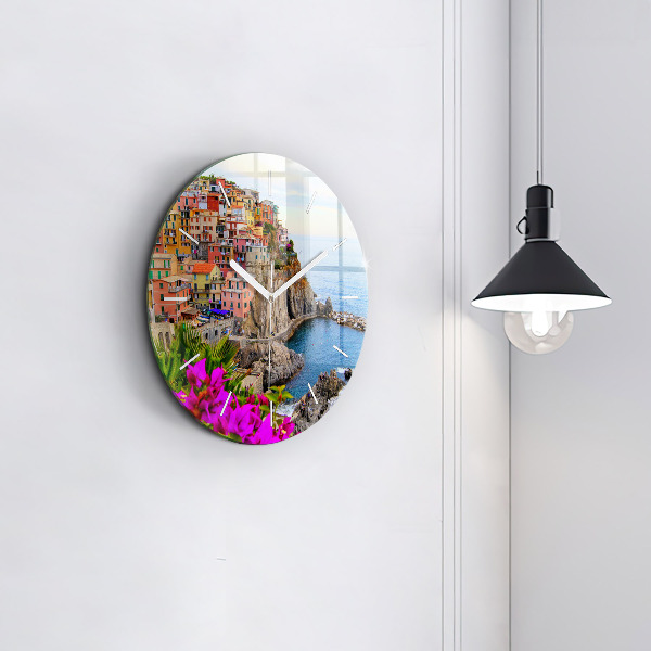 Ceas rotund de perete din sticlă Coasta Cinque Terre